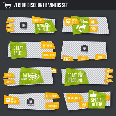 Discount great sale special offer paper banners set isolated vector illustration