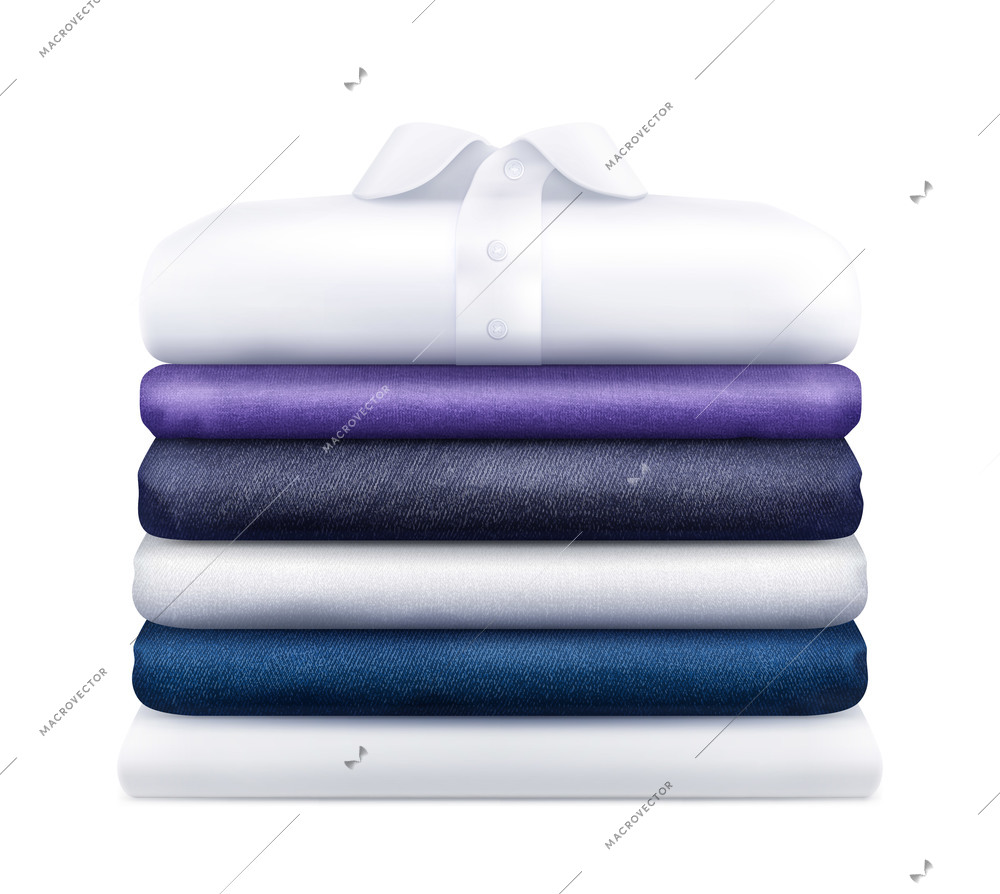 Fine colorful special vibrant materials cotton silk rayon fabric clothes stack realistic closeup isolated image vector illustration