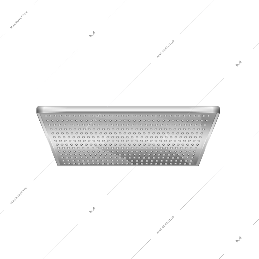 Dirty shower head realistic composition with square shaped panel for shower head on blank background vector illustration