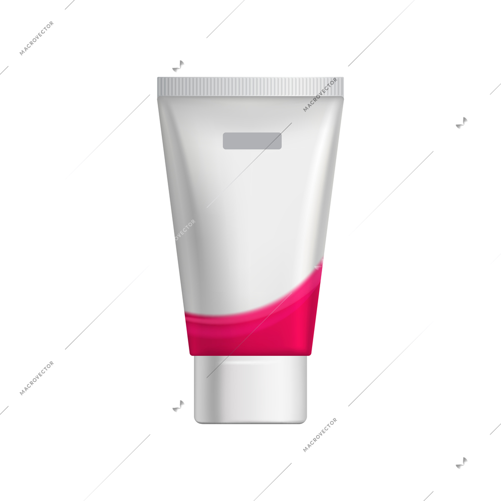 Realistic feminine hygiene composition with isolated image of colorful flexible tube of cream vector illustration