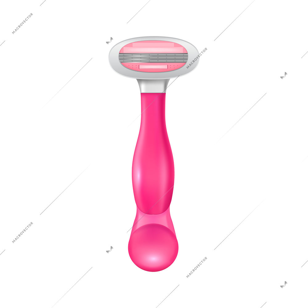 Realistic feminine hygiene composition with view of shaving stick with blades and pink handle vector illustration
