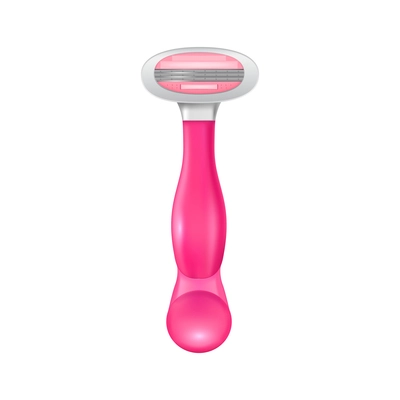 Realistic feminine hygiene composition with view of shaving stick with blades and pink handle vector illustration