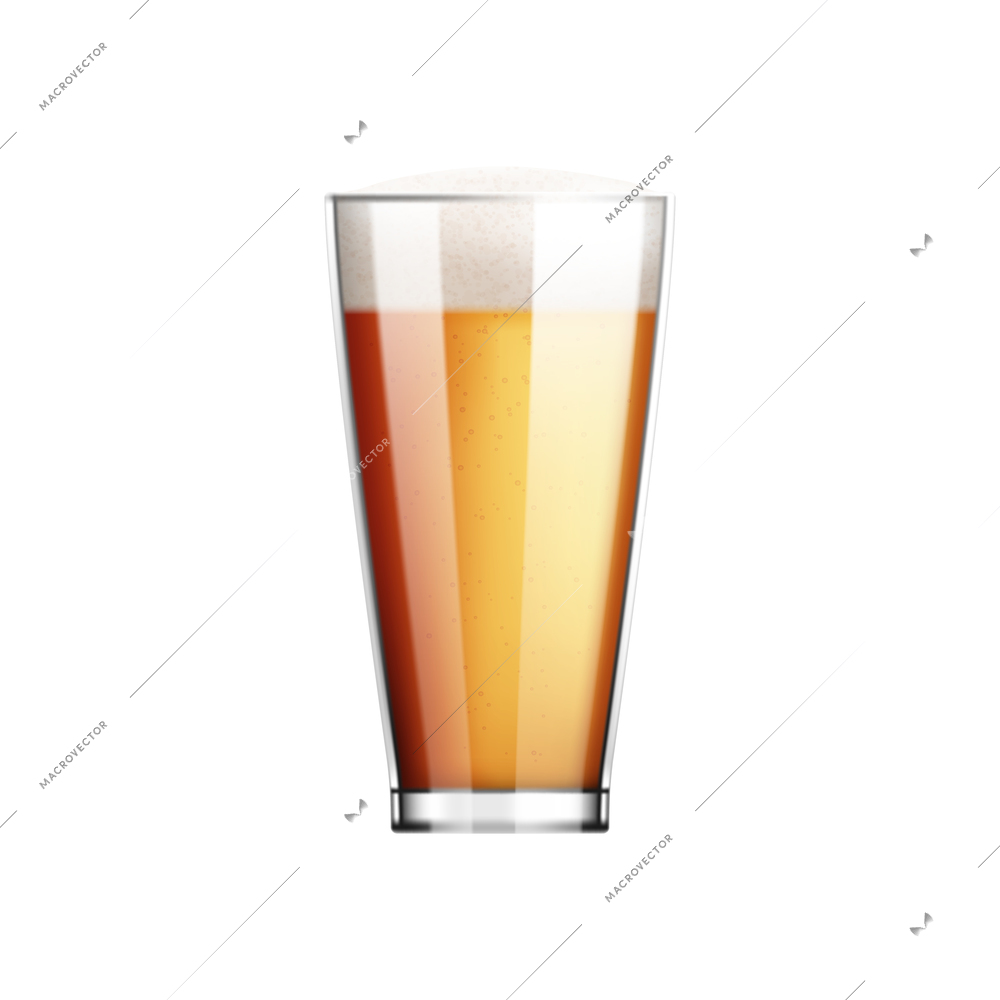 Beer realistic composition with isolated image of full glass of light beer vector illustration