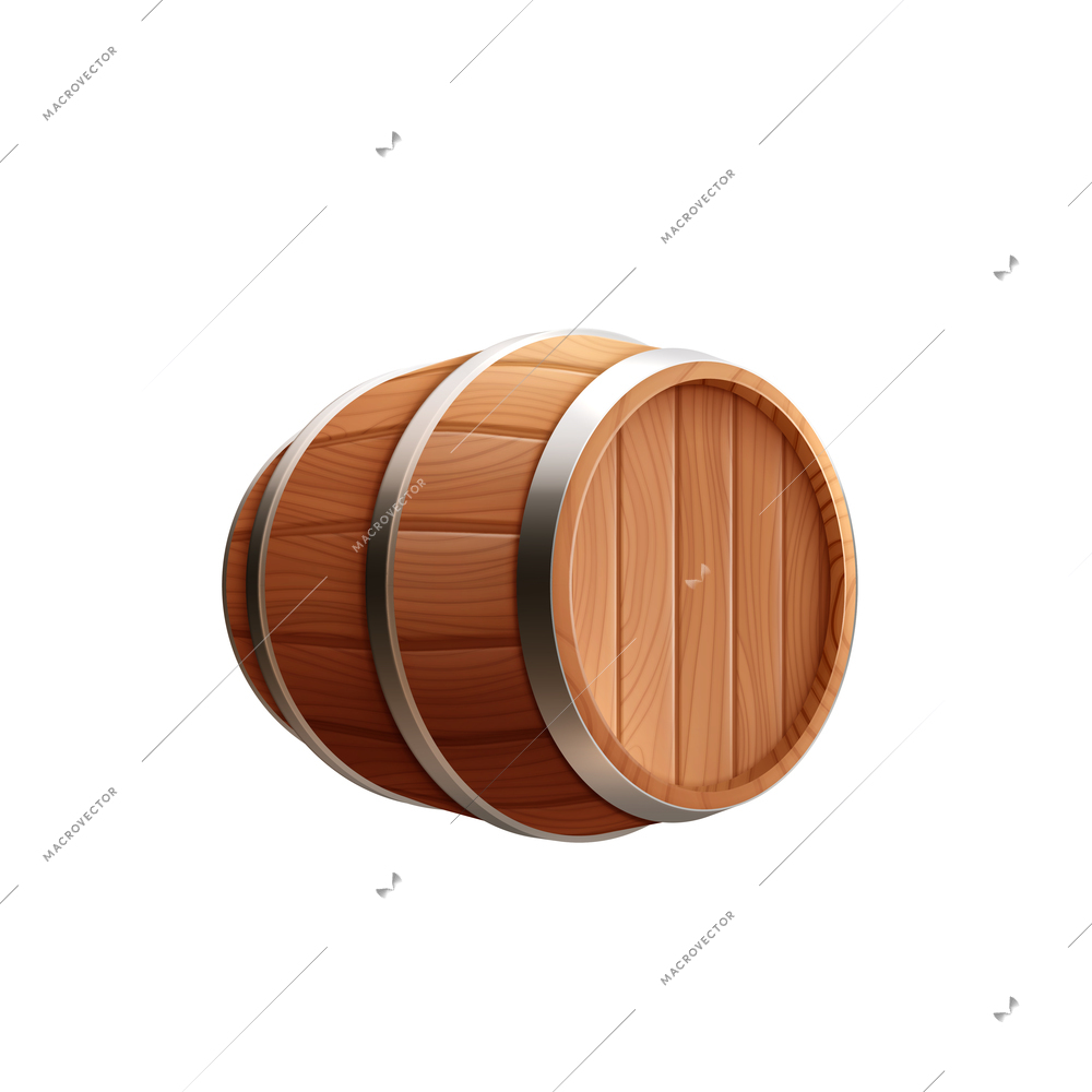 Beer realistic composition with isolated view of wooden barrel on blank background vector illustration