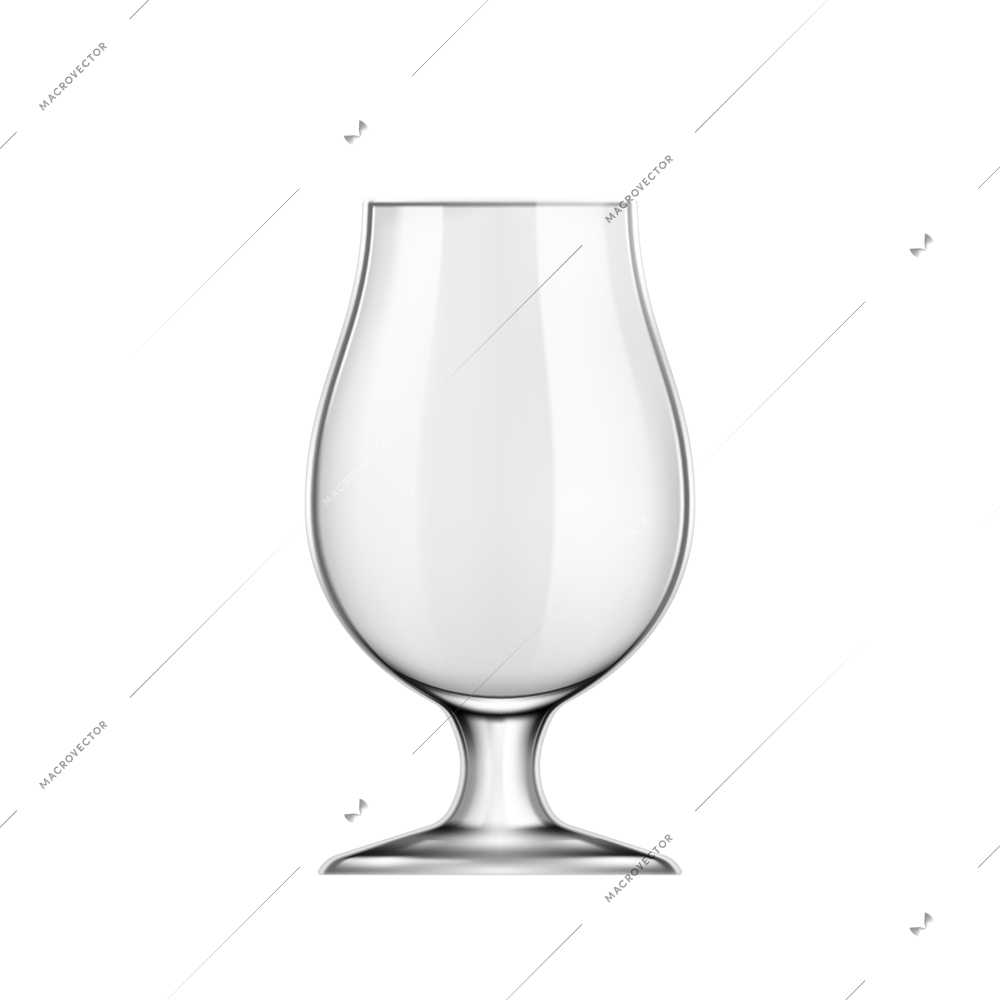 Beer realistic composition with isolated image of empty stem glass vector illustration