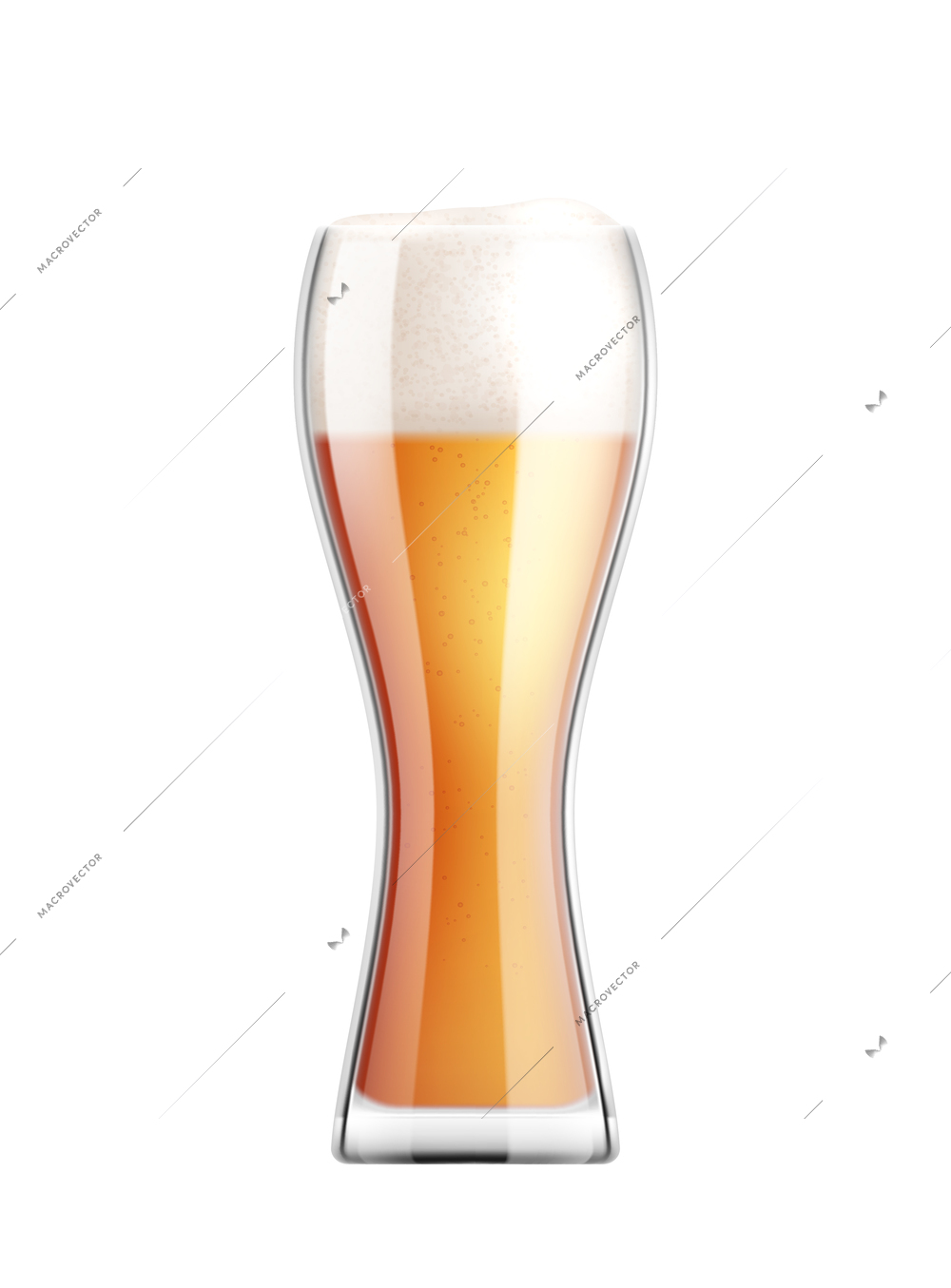 Beer realistic composition with image of glass filled with wheat beer vector illustration