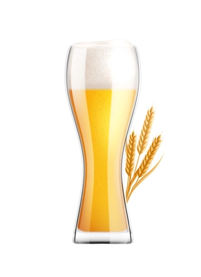 Beer realistic composition with image of full glass of light beer with wheat plant vector illustration