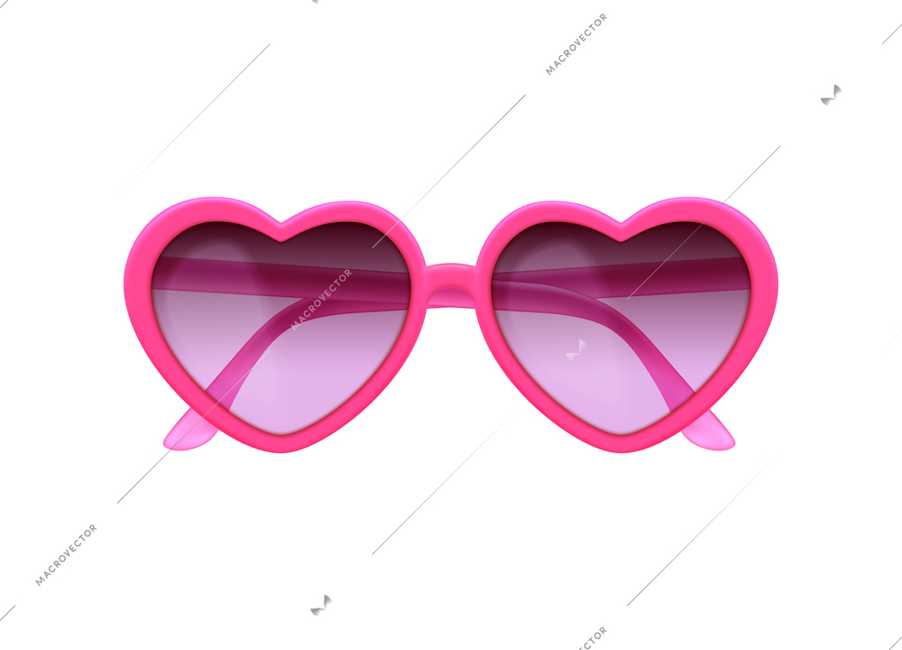 Childish girl heart shaped pink sunglasses realistic vector illustration