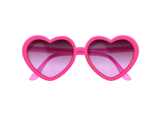 Childish girl heart shaped pink sunglasses realistic vector illustration