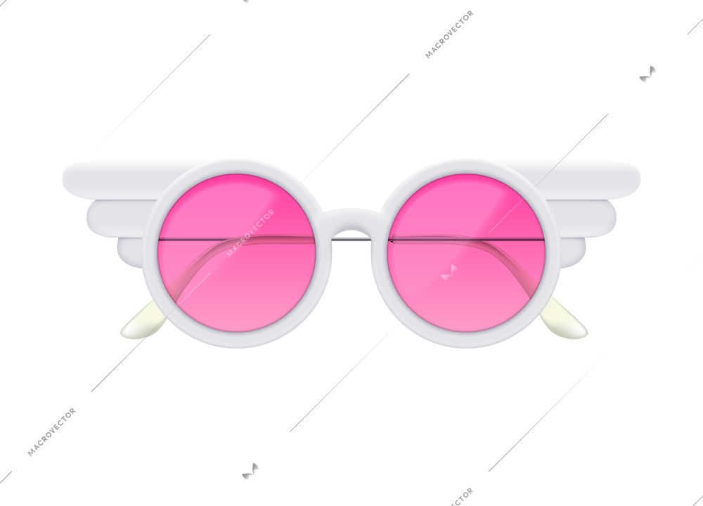 Realistic fashionable sunglasses with pink round lens vector illustration
