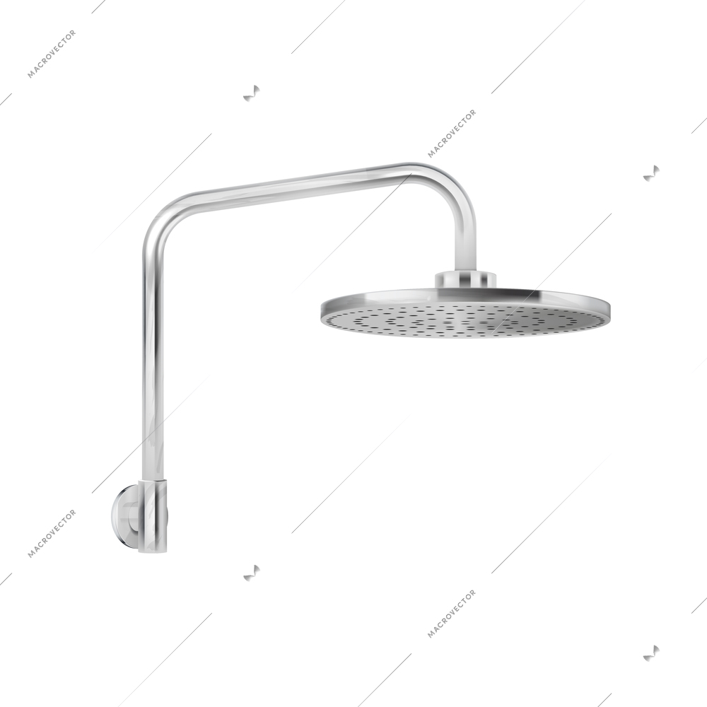 Dirty shower head realistic composition with isolated image of wide metal cabin head vector illustration