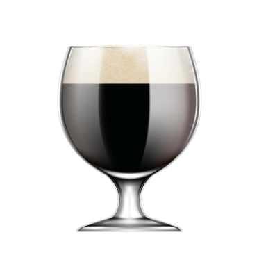 Beer realistic composition with isolated image of stem glass of dark beer vector illustration