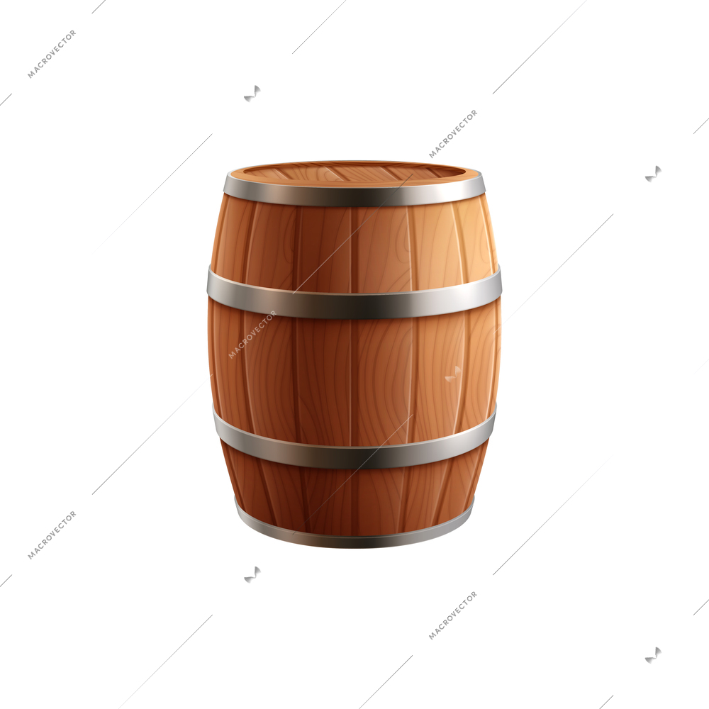 Beer barrel realistic composition with isolated image of wooden beer keg vector illustration
