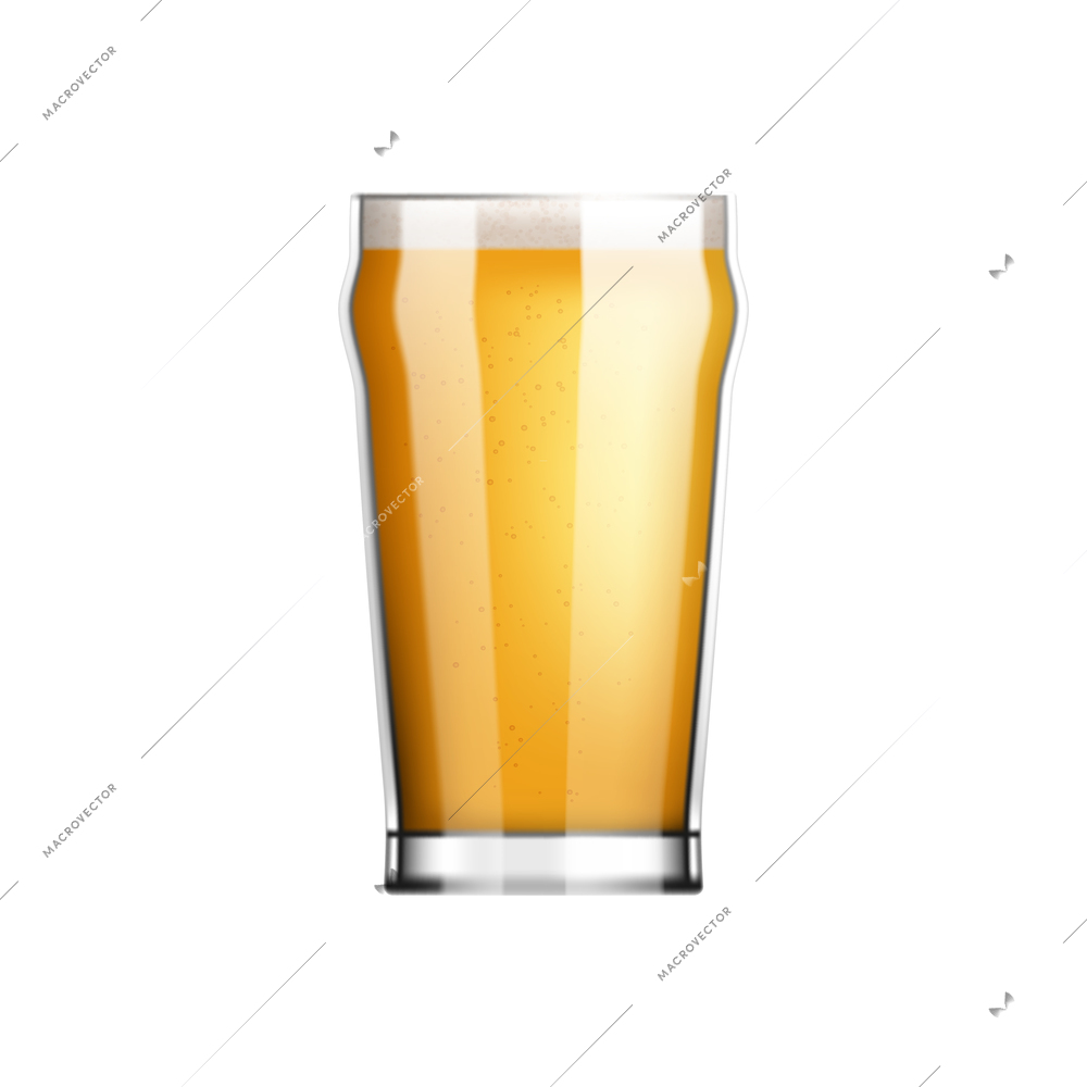 Beer realistic composition with view of glass filled with light lager beer vector illustration