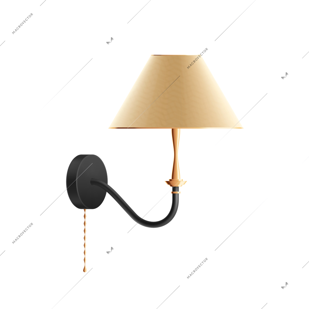 House lighting lamps realistic composition with image of wall mounted lamp with chain vector illustration