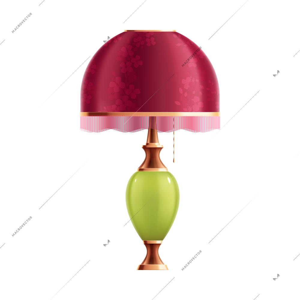 House lighting lamps realistic composition with ornate lamp shade and curved stem vector illustration