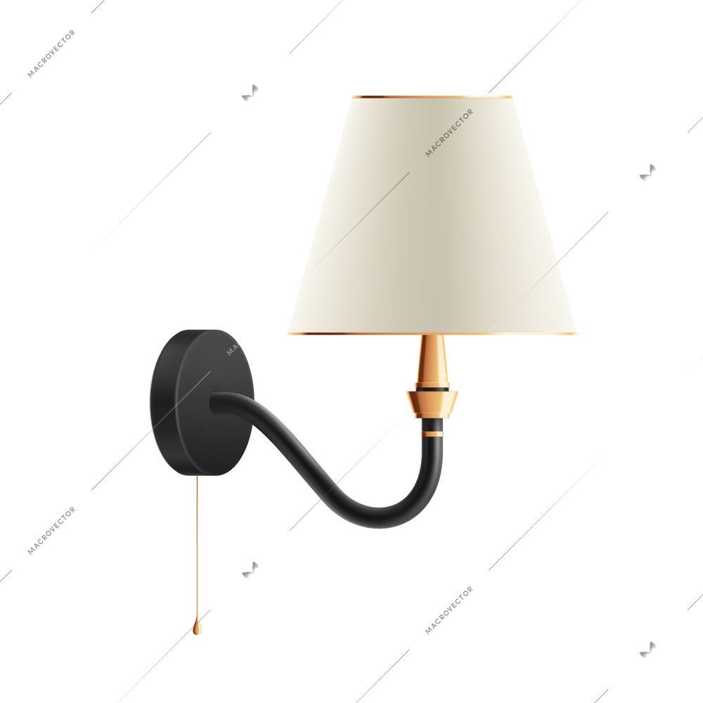 House lighting lamps realistic composition with wall lamp with bright shade and stem vector illustration