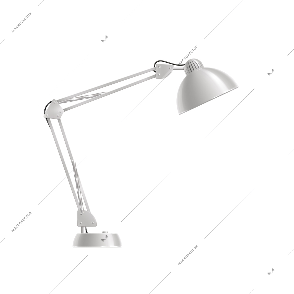 House lighting lamps realistic composition with arm lamp for desktop workspace with metal shade vector illustration