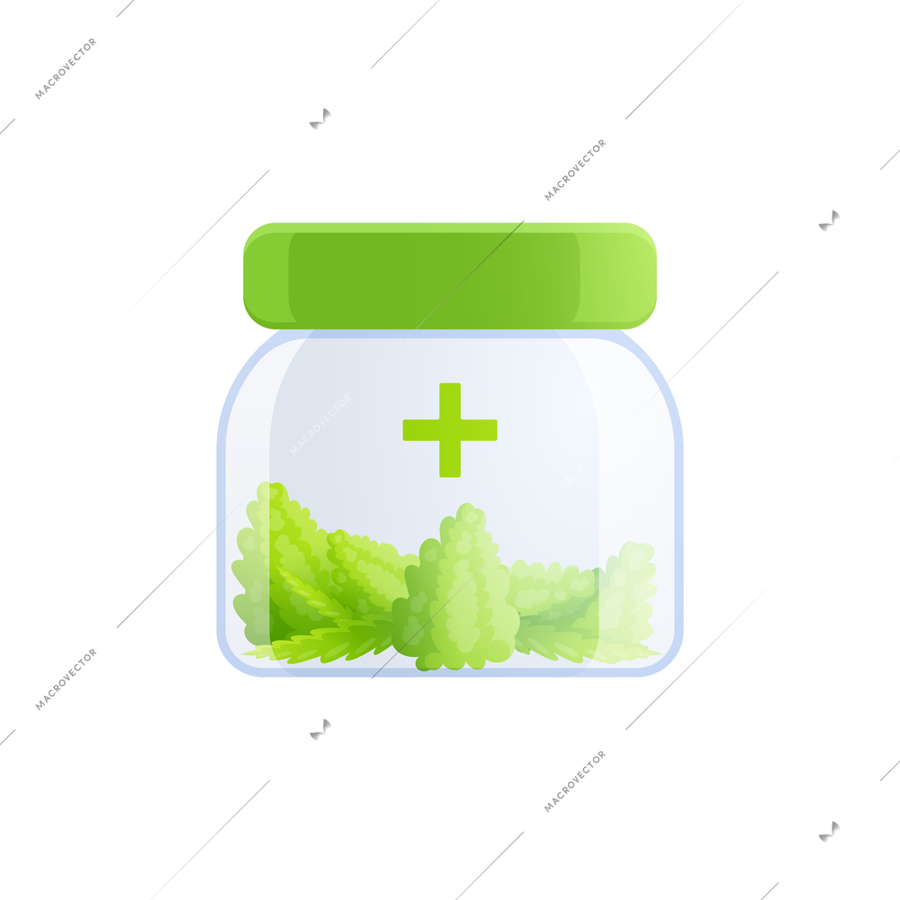 Medical marijuana cannabis drugs flat composition with hemp buds inside transparent jar vector illustration