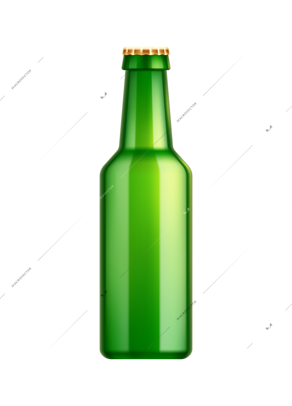 Beer realistic composition with mockup image of bottle made of green glass vector illustration