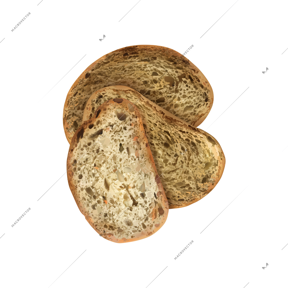 Different bread slices realistic composition with set of cereal bread slices vector illustration