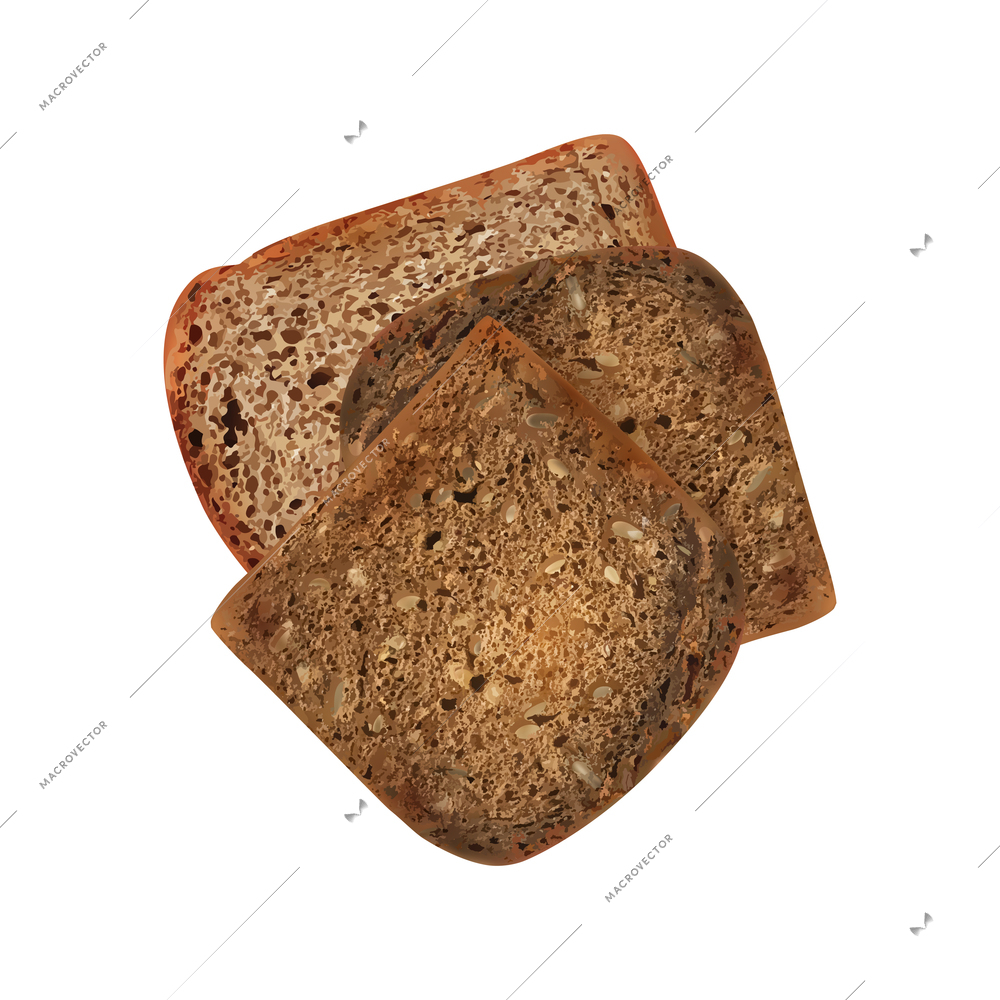 Different bread slices realistic composition with bunch of bread slices black toasts vector illustration