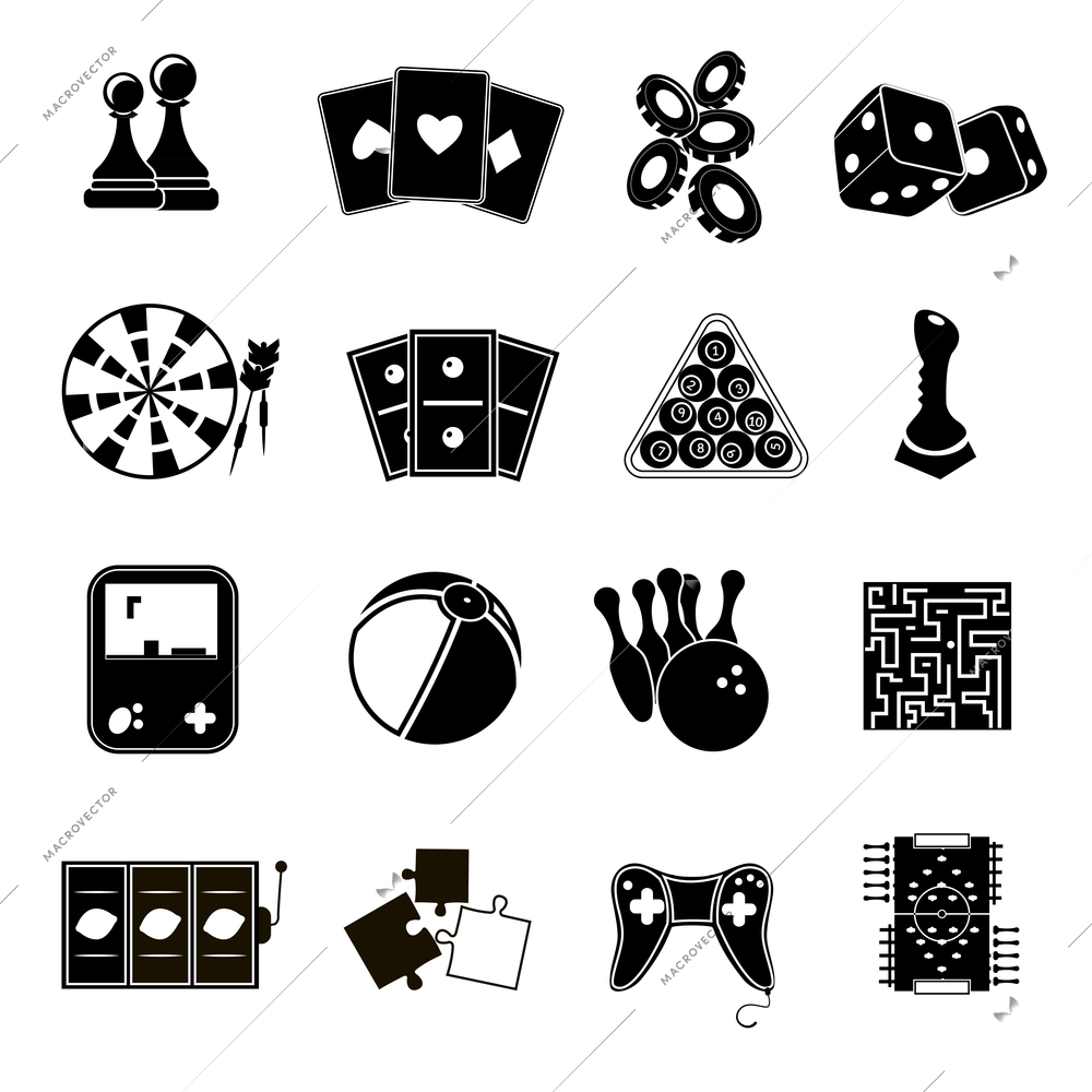 Leisure games sport and gambling casino icons set black isolated vector illustration