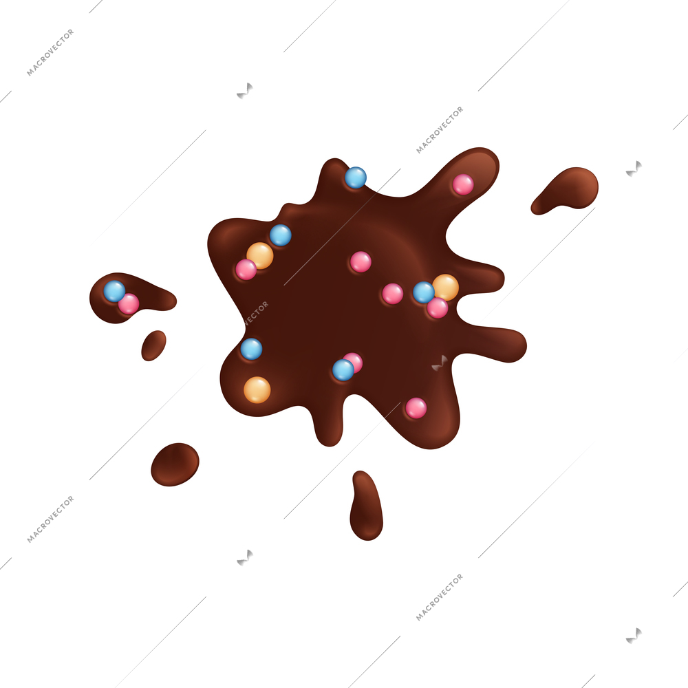 Dripping doughnut glaze composition with spot of dark glaze on blank background vector illustration