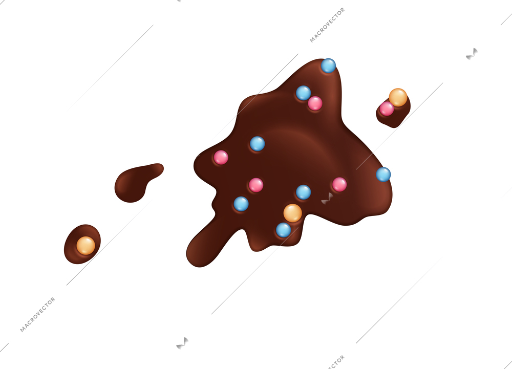 Dripping doughnut glaze composition with spots of dark chocolate glaze vector illustration