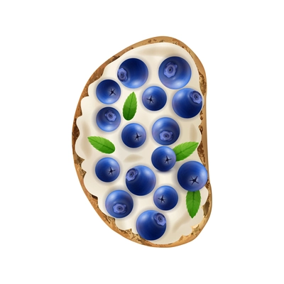 Realistic toast bread toppings composition with blueberry on top of bread slice vector illustration