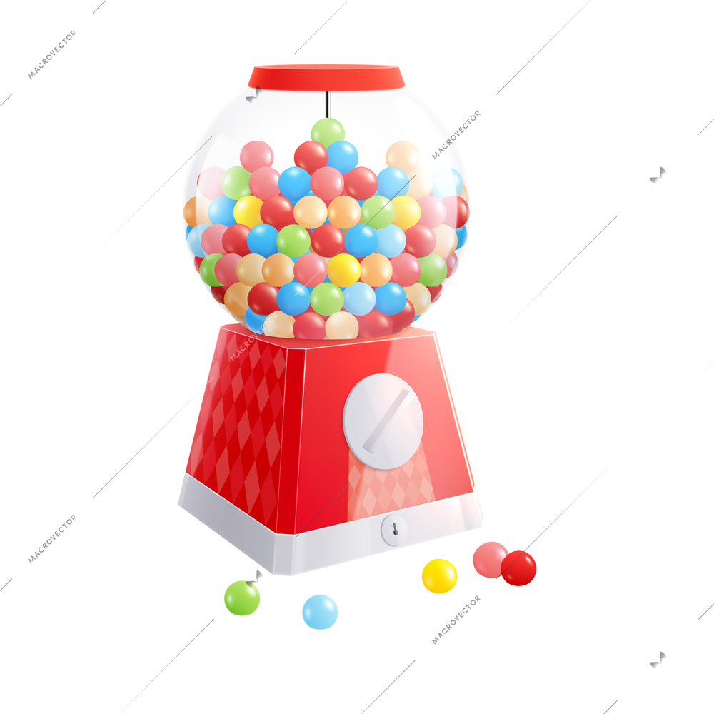 Bubble gum composition with isolated image of round bubblegum vending machine vector illustration