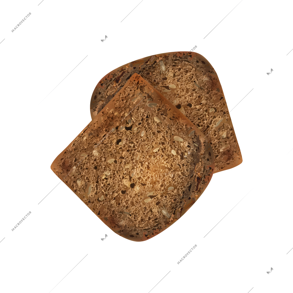 Different bread slices realistic composition with pair of black bread slice images vector illustration