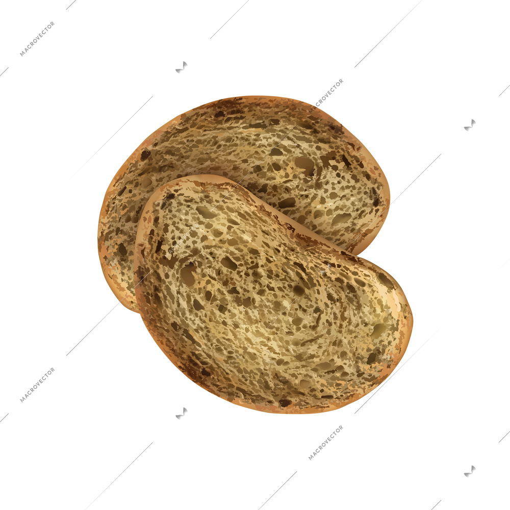 Different bread slices realistic composition with two slices of cereal bread on blank background vector illustration