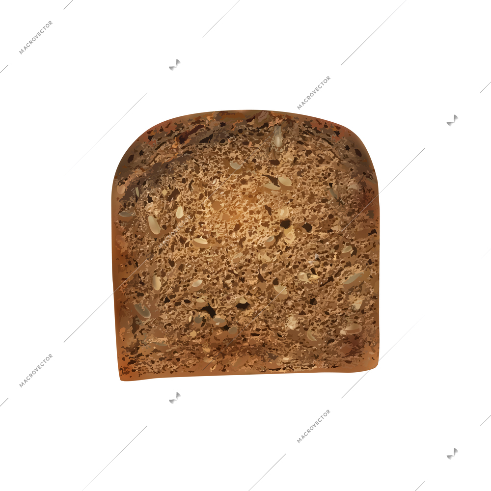 Different bread slices realistic composition with isolated image of single toasted black bread slice vector illustration