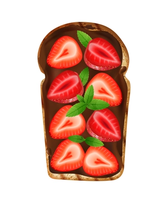 Realistic toast bread toppings composition with chocolate butter and slices of strawberry vector illustration