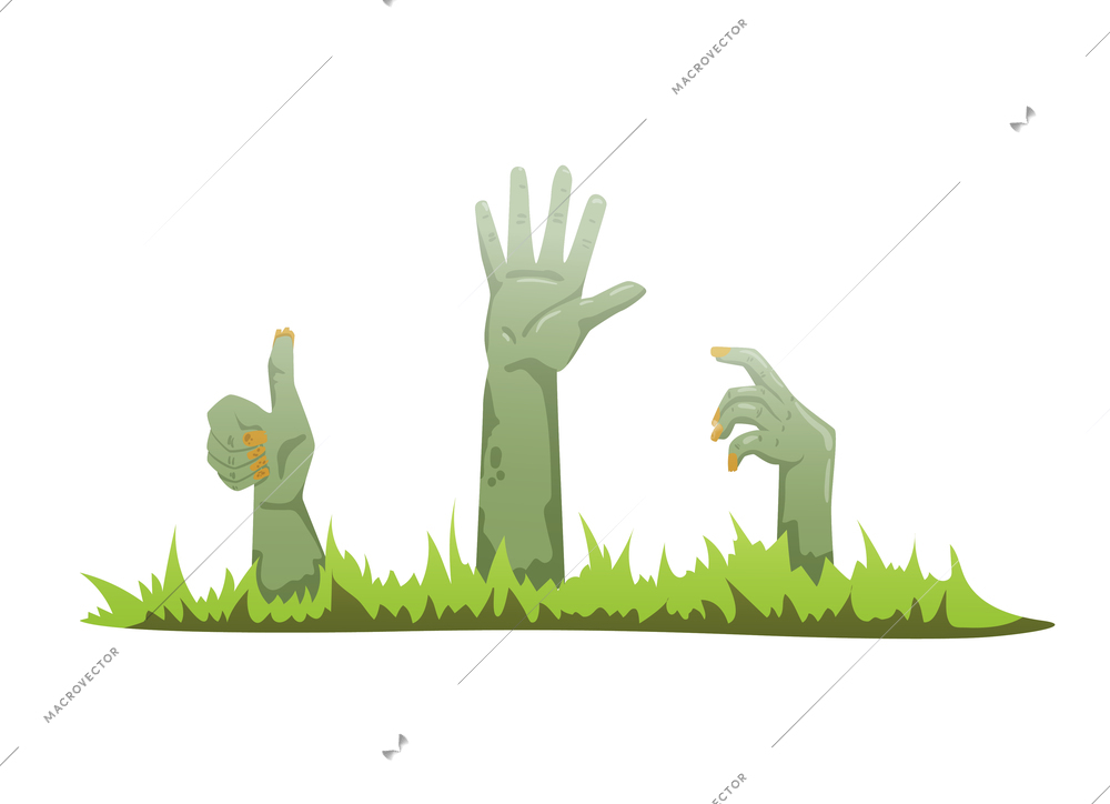 Halloween dead rising hands scary attributes vector illustration