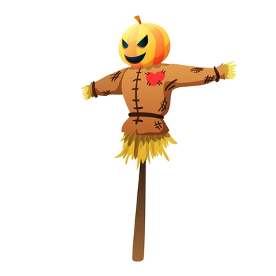 Halloween scarecrow with horror symbols scary colorful vector illustration