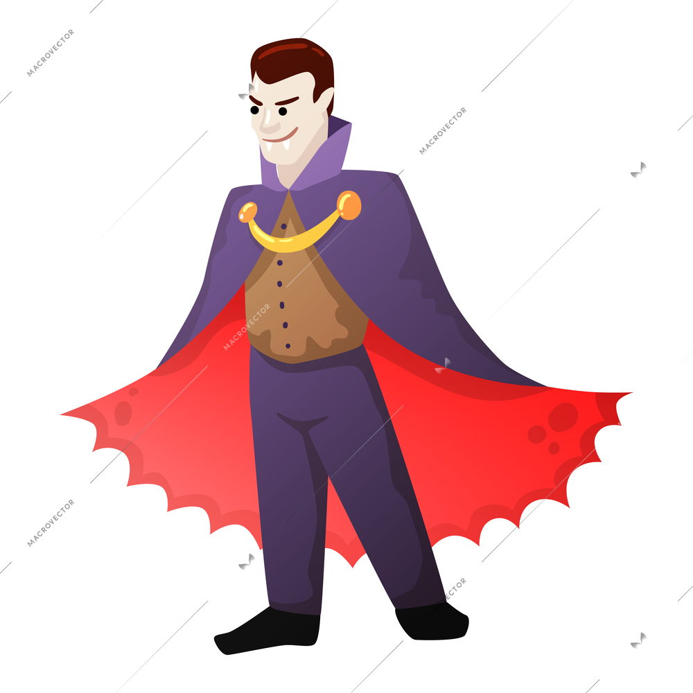 Halloween vampire in gown with horror symbols vector illustration