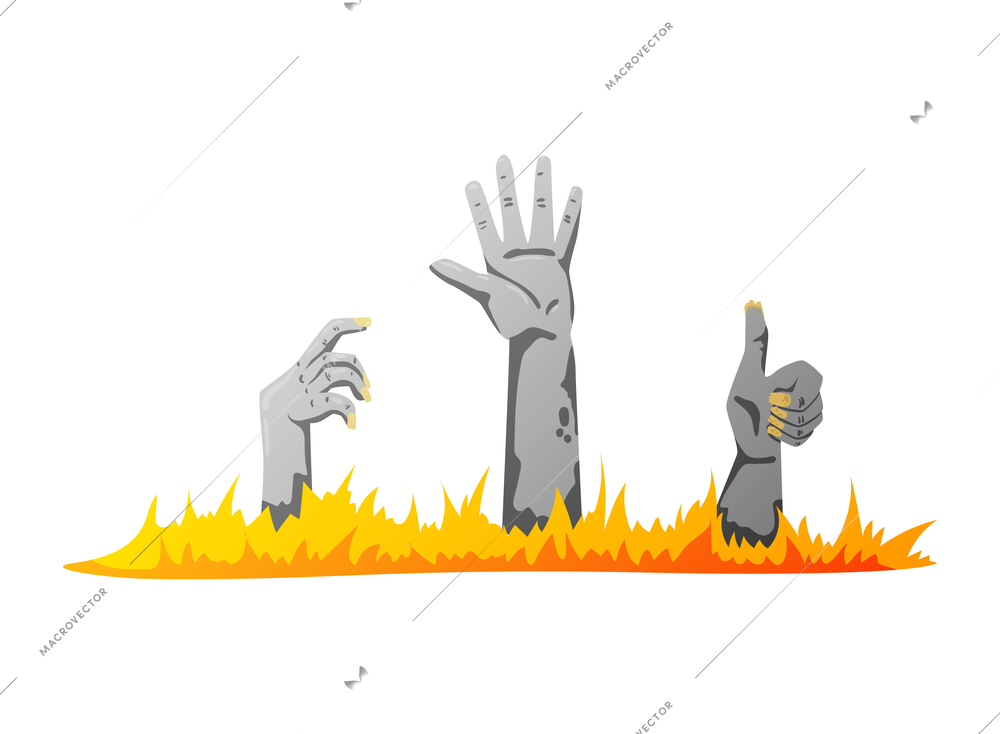 Halloween dead rising hands scary attributes vector illustration