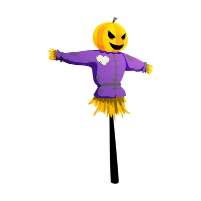 Halloween scarecrow with horror symbols scary colorful vector illustration