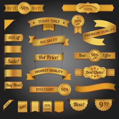 Discount best sale offer retro golden ribbon set isolated vector illustration