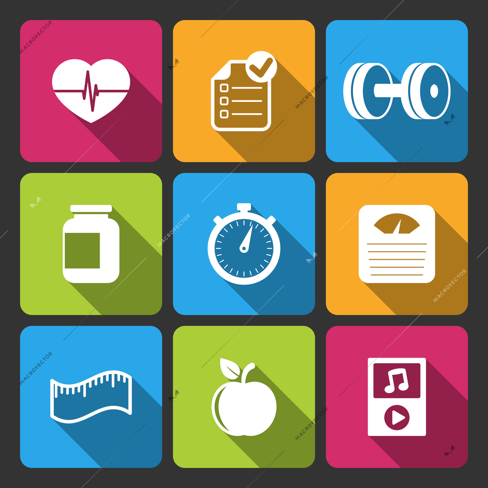 Healthy lifestyle iconset for fitness app isolated vector illustration