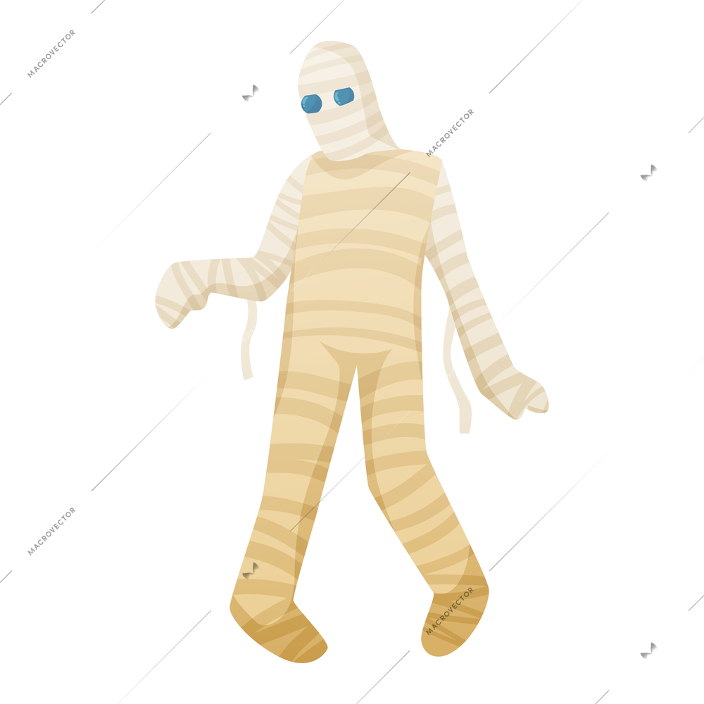 Halloween scary mummy with horror symbols vector illustration