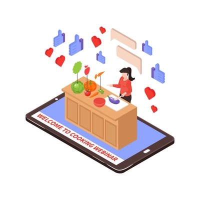 Learning cooking online isometric menu recipes lessons vector illustration