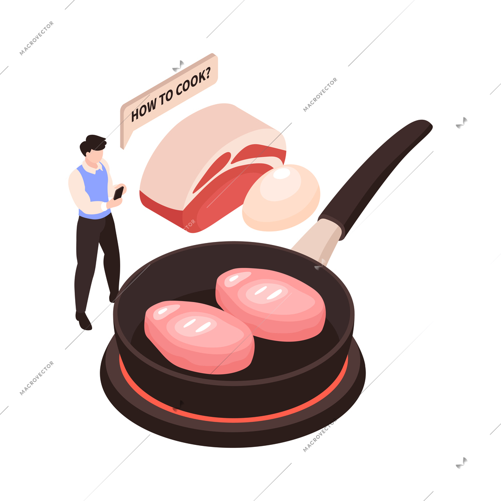 Learning cooking online isometric menu recipes lessons blogs vector illustration