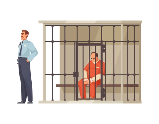 Law justice and trial with prisoner in cage vector illustration