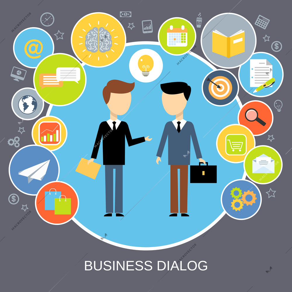 Business dialog concept with people chatting and sharing ideas vector illustration