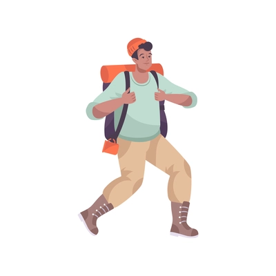 Excursion flat composition with male human character with mat and backpack vector illustration