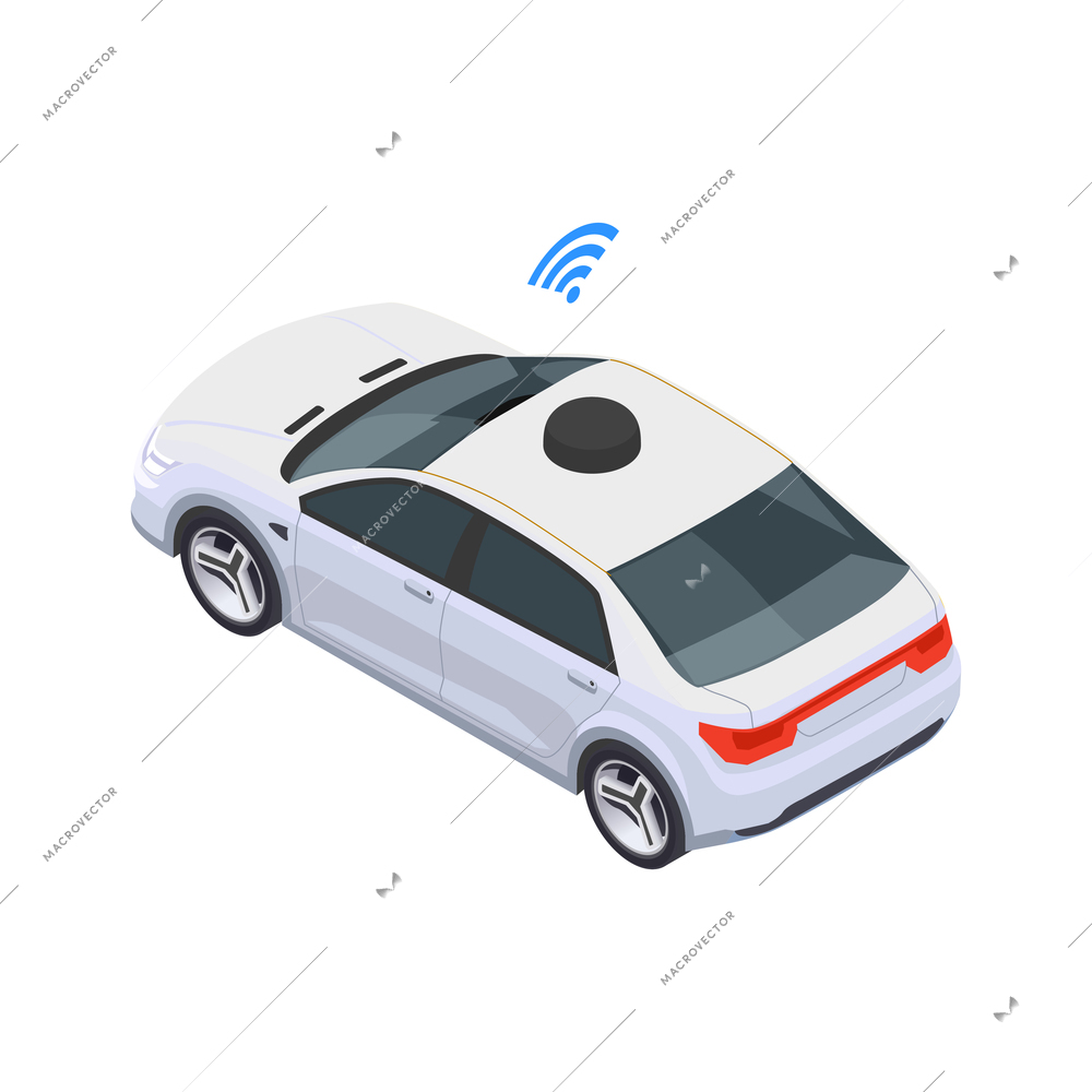 Smart city technologies composition with isolated image of self driving car vector illustration