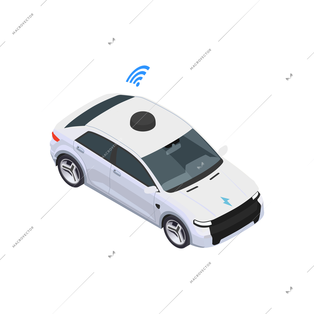 Smart city technologies composition with view of modern car controlled via wireless radio vector illustration